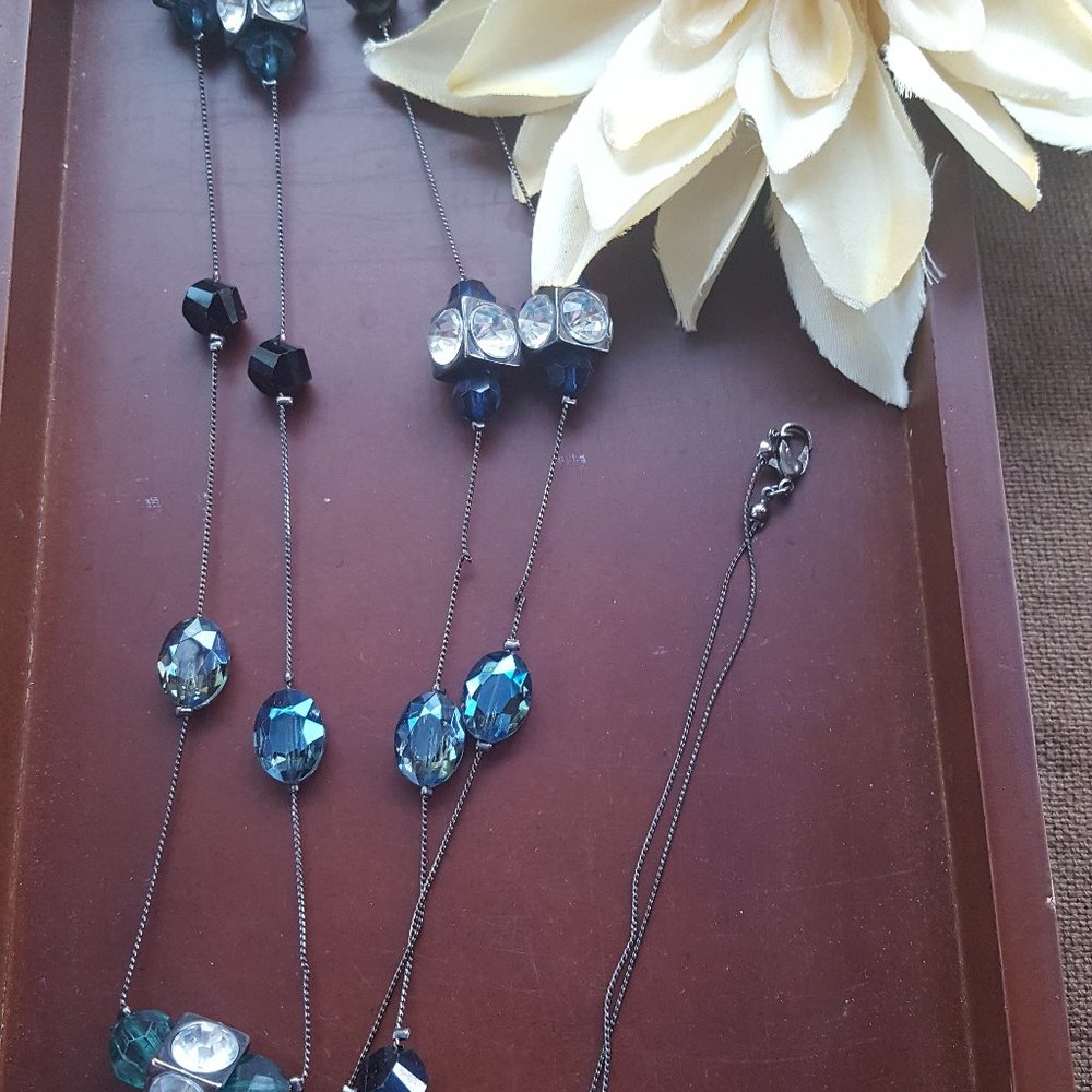 2/$16- Long Multi Blue-Hues Wrap Around Necklace